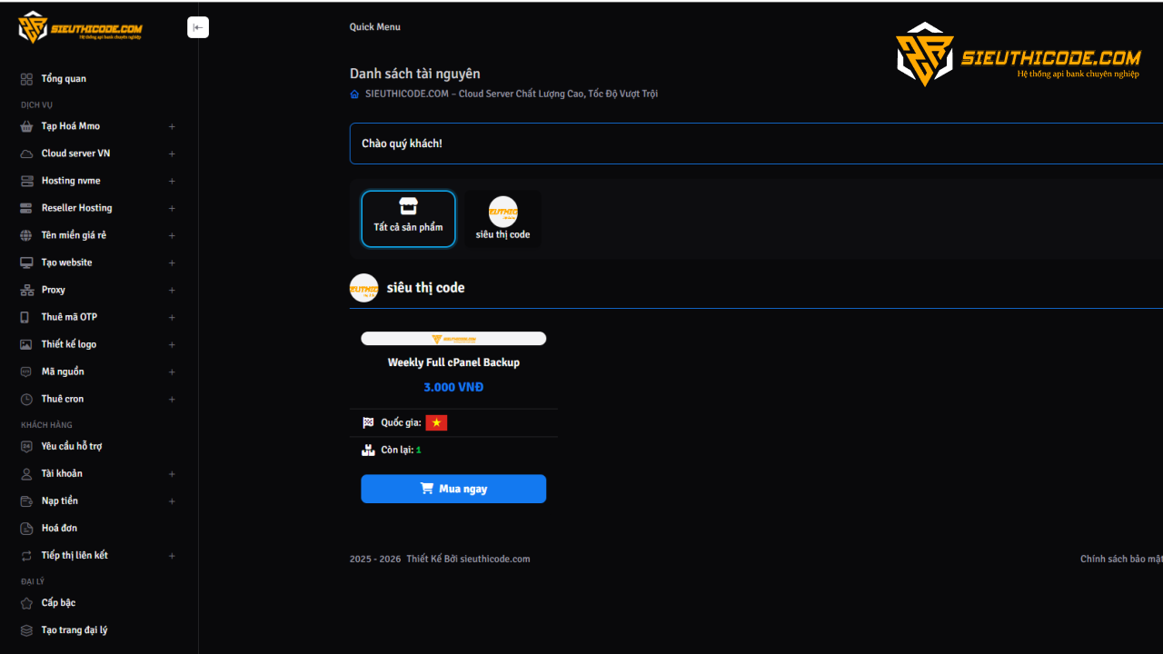 Mã nguồn bán Hosting, Proxy, VPS, API, Code & Dịch vụ số