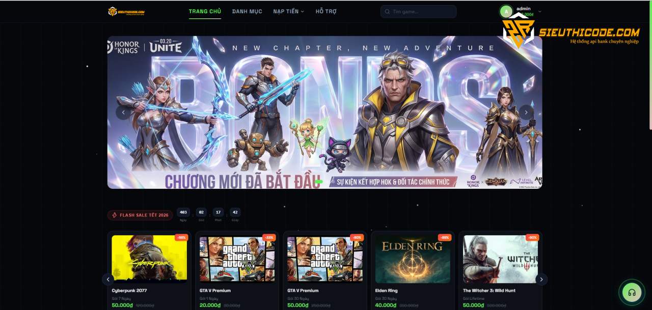 Mã Nguồn Shop Bán Key Game Bản New 2026 – Giao Diện Gaming Chuyên Nghiệp