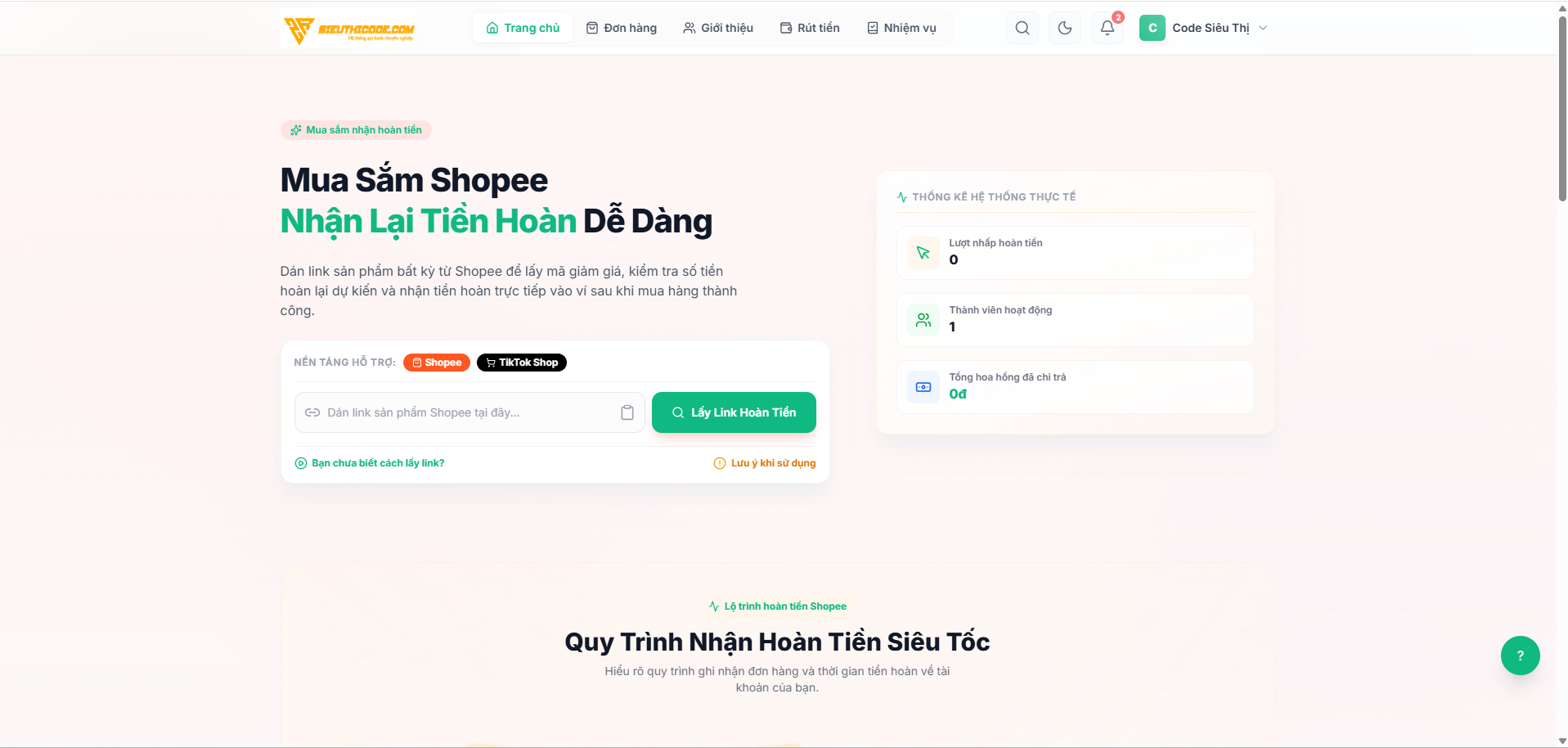 Mã Nguồn Shop & Cashback shoppe